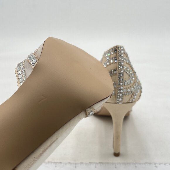 XYD Women Pointy Toe Crystal Studded Bridal Pumps High Heel Slip On D'Orsay Mesh - Picture 5 of 7